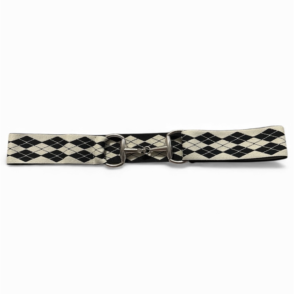 NWT Luxequine Equestrian Black & Tan Argyle Belt w/Silver Snaffle Bit Buckle